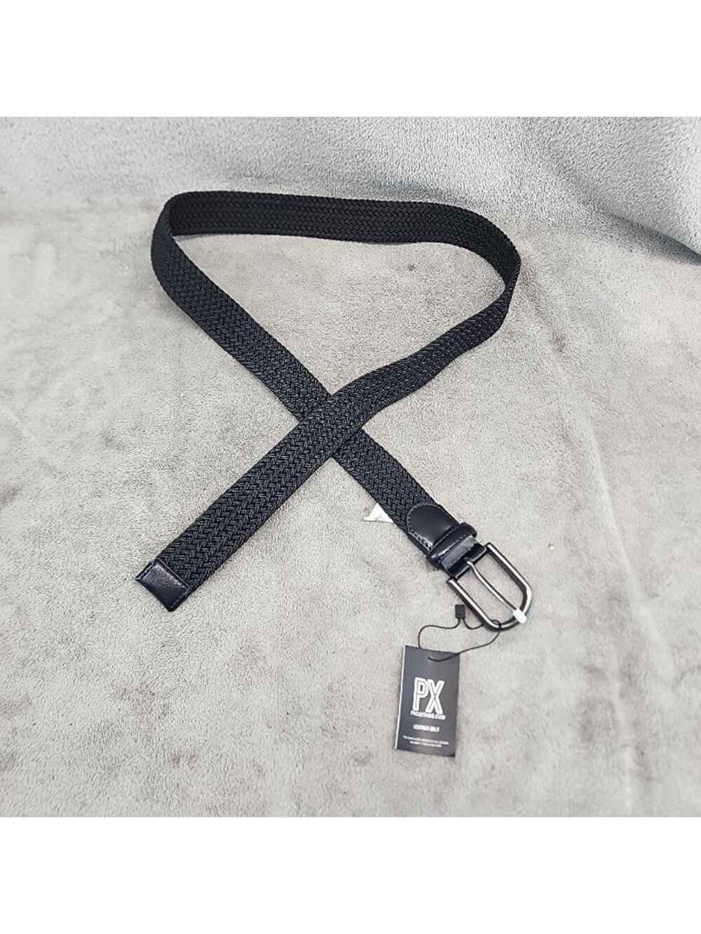 PX Belt Mens 42 Black Braided Stretch Textile *NWT*
